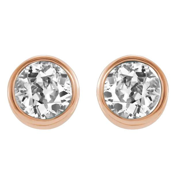 Boucles d'oreilles clous d'oreilles en or rose et Véritable diamants ronds taille ancienne sertie de lunette 5 carats