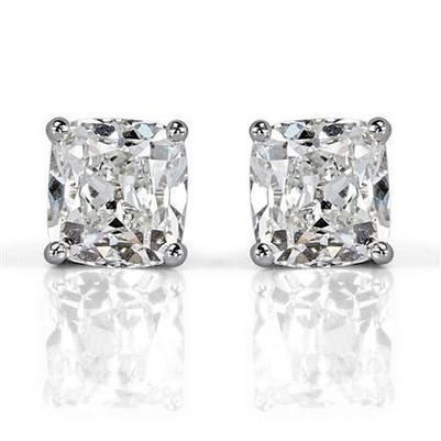 Boucles d'oreilles clous d'oreilles pour femmes en or blanc 14 carats taille ancienne mine 3 carats Réel diamants