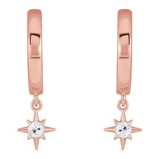 Boucles d'oreilles créoles Naturel diamant 1 carat Vieux mineur style étoile scintillante en or rose