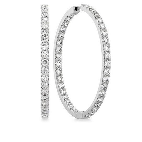 Boucles d'oreilles créoles en or blanc 14K 3.60 carats Authentique diamants Coupe Ronde femme neufs