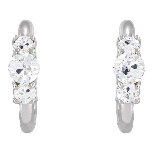 Boucles d'oreilles créoles ouvertes Réel diamant 3 pierres Bijoux en or taille ancienne 6 carats