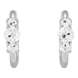 Boucles d'oreilles créoles ouvertes Réel diamant 3 pierres Bijoux en or taille ancienne 6 carats
