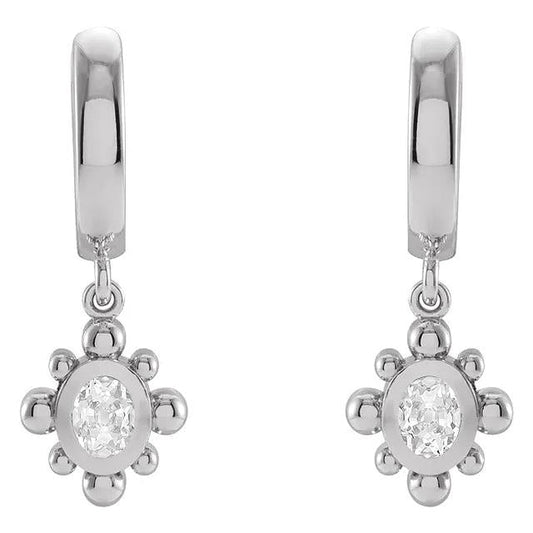 Boucles d'oreilles créoles pendantes ovales Réel diamants taille mine sertie clos 2 carats
