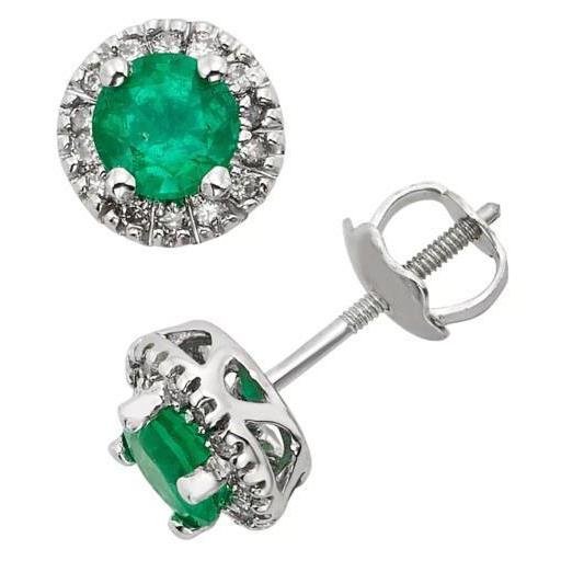 Boucles d'oreilles diamant dame émeraude Vert et halo 5.70 carats or blanc 14K
