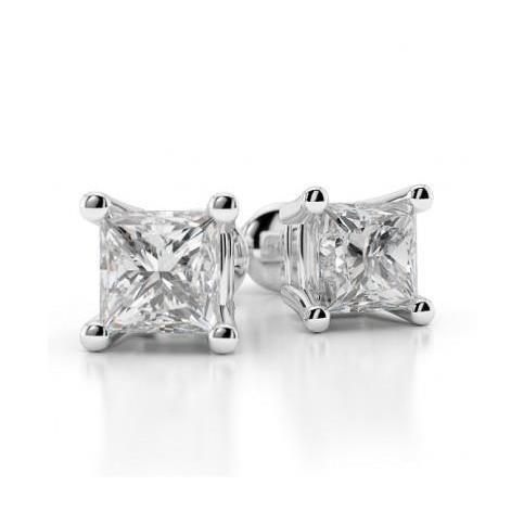 Boucles d'oreilles diamant taille princesse 0.90 carat en or blanc 14 carats - HarryChadEnt.FR