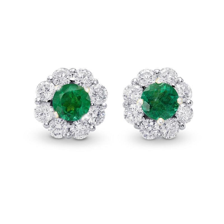 Boucles d'oreilles diamants émeraude Vert Coupe Ronde 5.40 carats or blanc