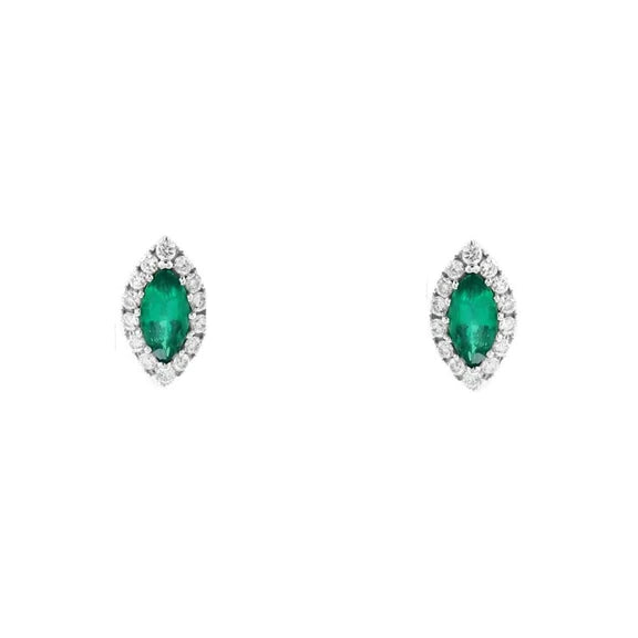 Boucles d'oreilles en émeraude Vert taille marquise avec diamant rond de 3.00 carats