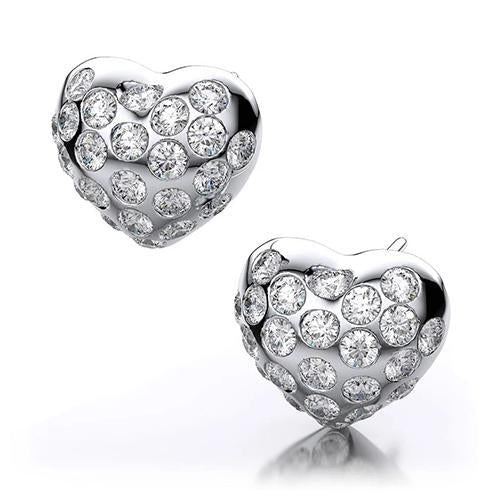 Boucles d'oreilles en forme de coeur avec Authentique diamants ronds de 3.20 cts en or blanc 14K