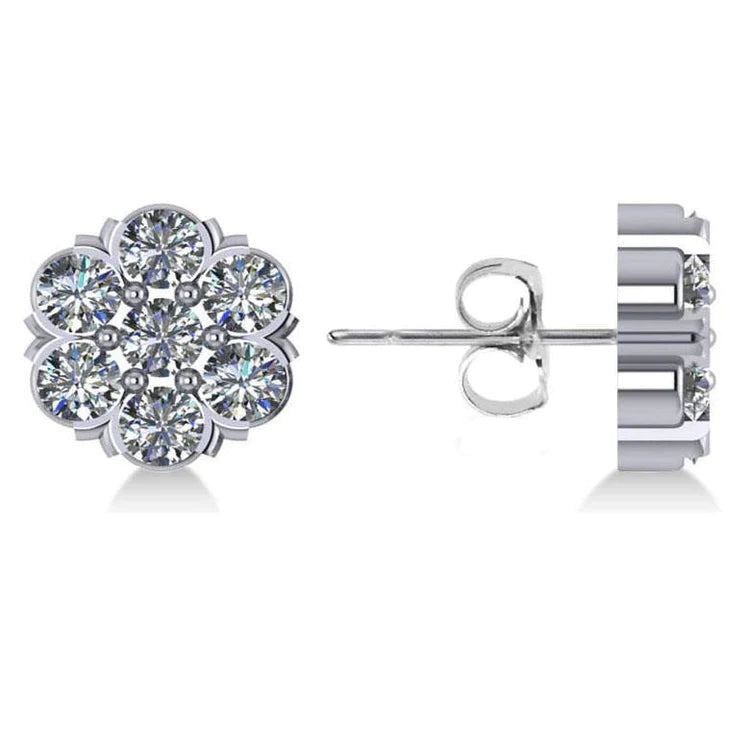Boucles d'oreilles en forme de fleur avec Réel diamants ronds de 3.50 cts en or blanc 14K