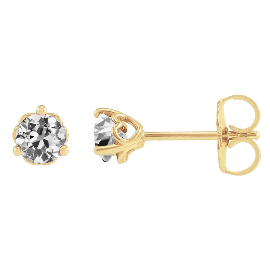 Boucles d'oreilles en or 2 carats Old European Véritable Diamond Prong Set Push Backs