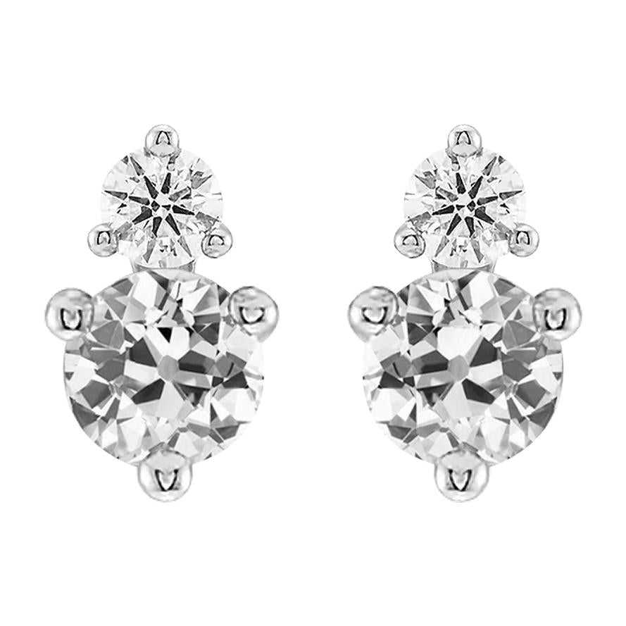 Boucles d'oreilles en or blanc 14 carats rondes Naturel diamants miniers anciens 7 carats sertie de griffes