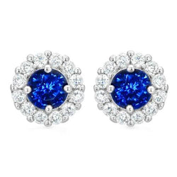 Boucles d'oreilles en or blanc 14K avec saphir et diamants ronds 3.20 ct.