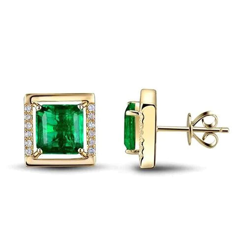 Boucles d'oreilles en or jaune 14K 4.50 ct avec émeraude Vert et diamants Neuf