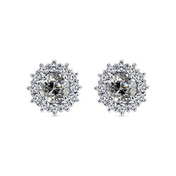 Boucles d'oreilles en or style fleur Halo Old European Naturel Diamond Studs 4 Carats