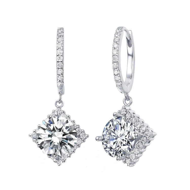 Boucles d'oreilles pendantes 5.30 carats Authentique diamants Coupe Ronde femme or blanc