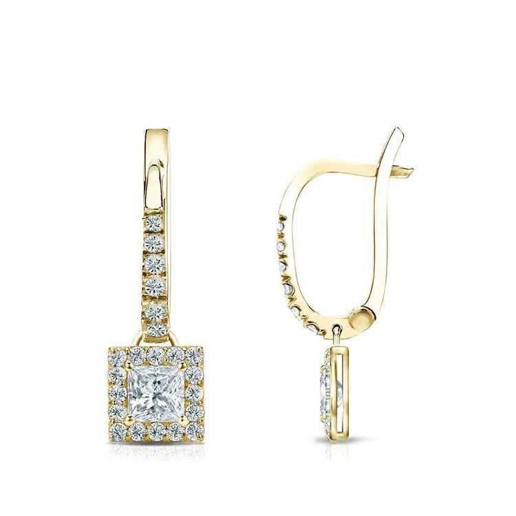Boucles d'oreilles pendantes Authentique diamants étincelants de 3.80 carats en or jaune 14 carats