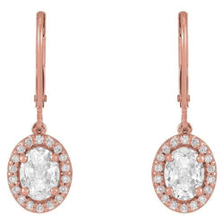 Boucles d'oreilles pendantes Réel diamant Halo ovales taille ancienne 6.50 carats or rose
