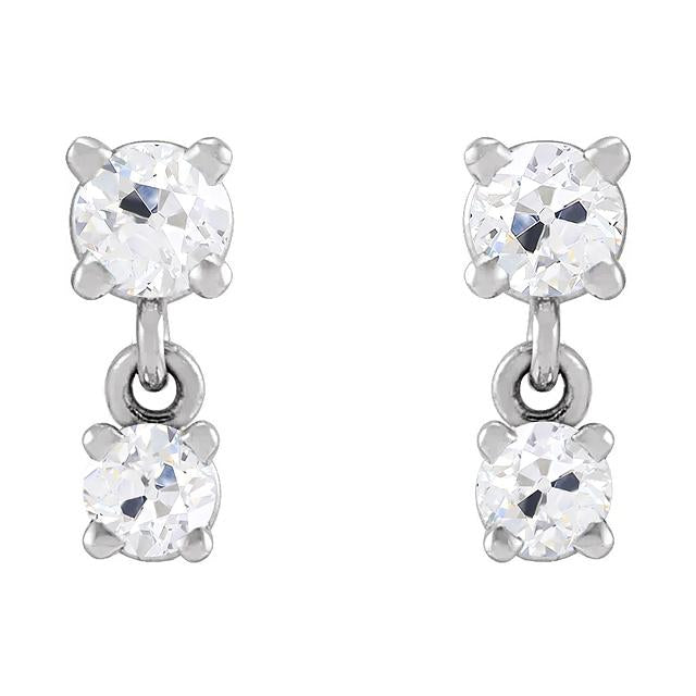 Boucles d'oreilles pendantes à 2 pierres et Naturel diamants ancienne mine Cut 7 carats Bijoux pour femmes
