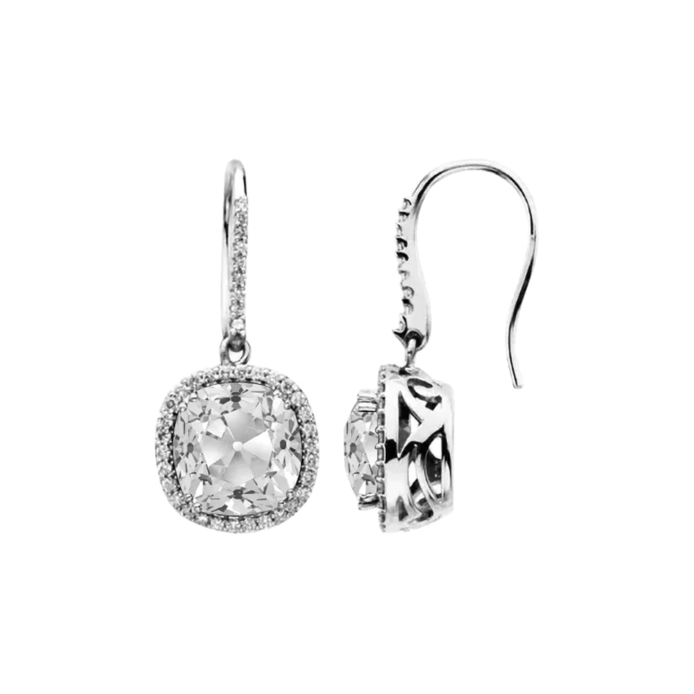 Boucles d'oreilles pendantes avec halo de Réel diamants en or ancien mineur taille coussin de 4,50 carats