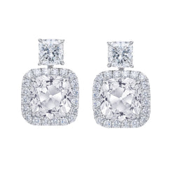 Boucles d'oreilles pendantes coussin et princesse avec halo de Réel diamants taille ancienne pour femmes 12 carats