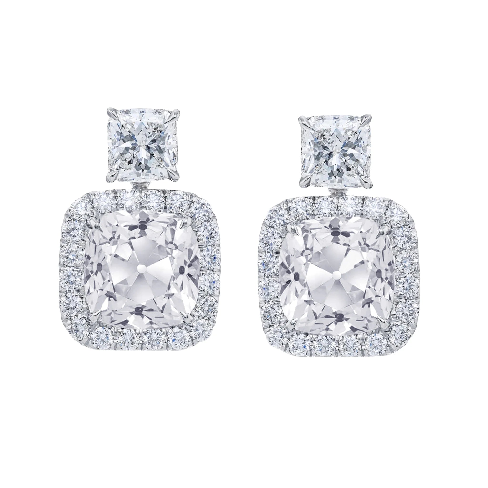 Boucles d'oreilles pendantes coussin et princesse avec halo de Réel diamants taille ancienne pour femmes 12 carats