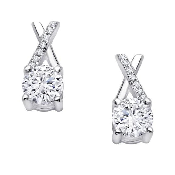 Boucles d'oreilles pendantes dames Authentique diamants Coupe Ronde 4.00 carats or blanc 14K