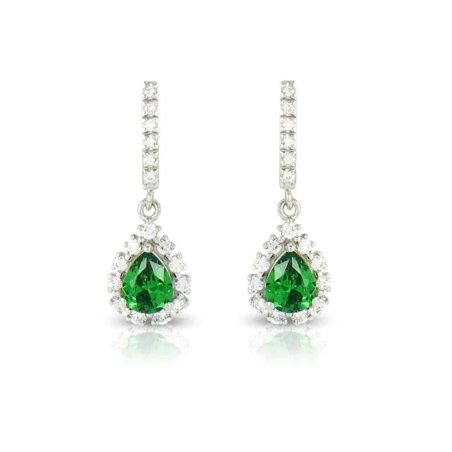 Boucles d'oreilles pendantes émeraude Vert AAA avec diamant Vvs1 6.34 ct. Or Blanc 14K