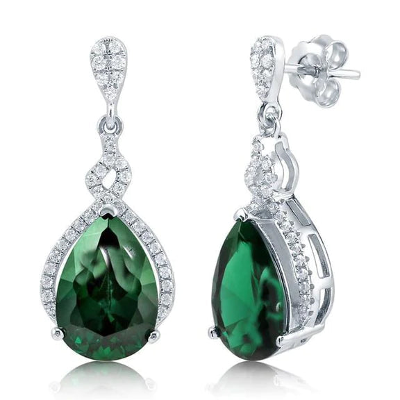 Boucles d'oreilles pendantes émeraude Vert et diamant serti de griffes en or blanc de 6.70 carats 14K