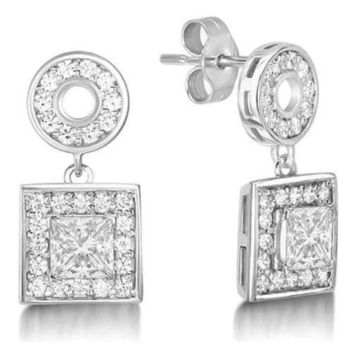 Boucles d'oreilles pendantes en Réel diamant taille brillant 3,70 carats scintillantes