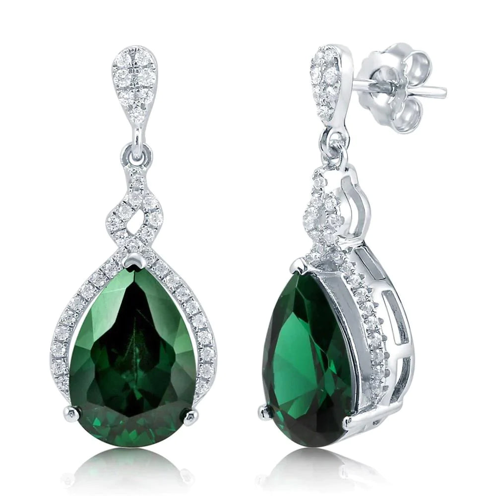 Boucles d'oreilles pendantes femme émeraude Vert et diamants 6.26 carats or blanc