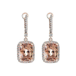Boucles d'oreilles pendantes morganite 9 carats avec petit diamant en or rose 18K