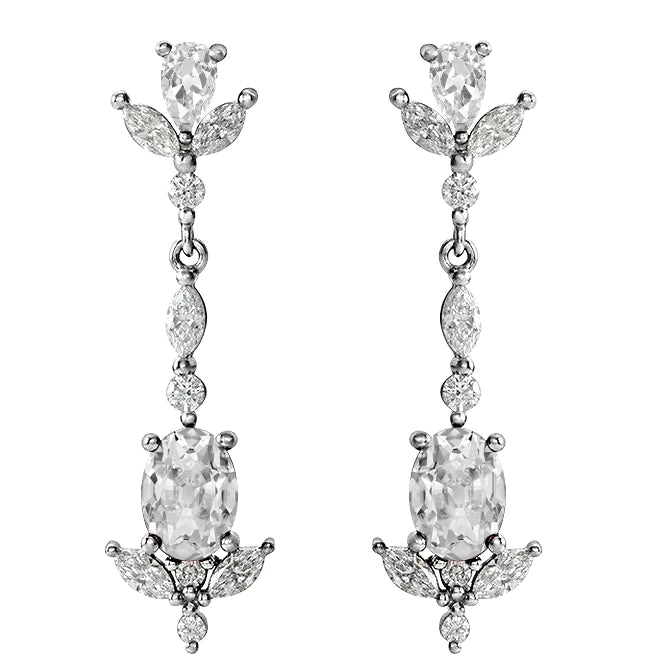 Boucles d'oreilles pendantes ovales avec halo de Réel diamants taille ancienne mine et marquise 4 carats