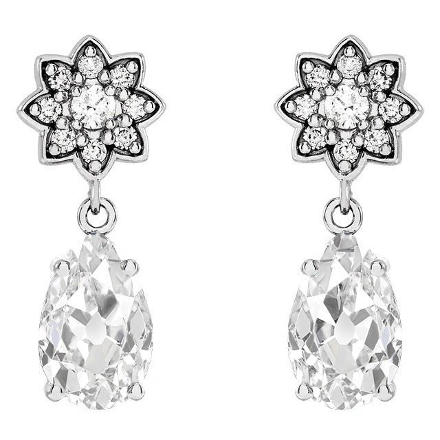 Boucles d'oreilles pendantes poire Vieux mineur & Réel diamants ronds 7.50 Ct. Style d'étoile