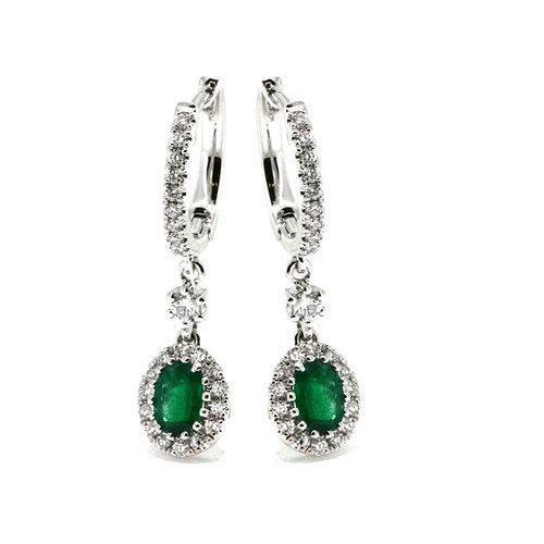 Boucles d'oreilles pendantes pour femmes 4.50 carats émeraude Vert avec diamants or 14K
