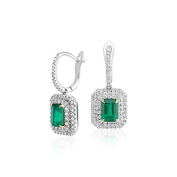 Boucles d'oreilles pendantes pour femmes 6 ct émeraude Vert avec diamants or blanc 14K