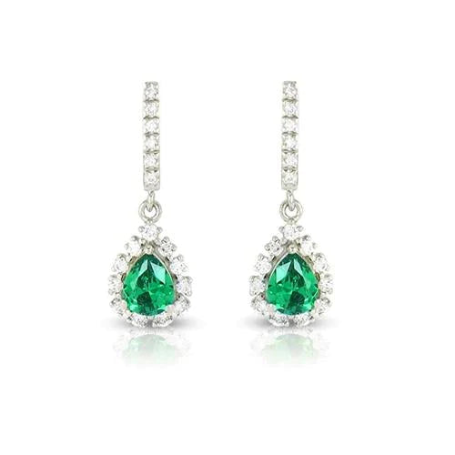 Boucles d'oreilles pendantes pour femmes 8.50 ct émeraude Vert et diamants or blanc 14K