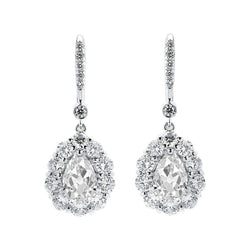 Boucles d'oreilles pendantes style fleur avec halo de Réel diamants 4,50 ct taille poire Old Miner