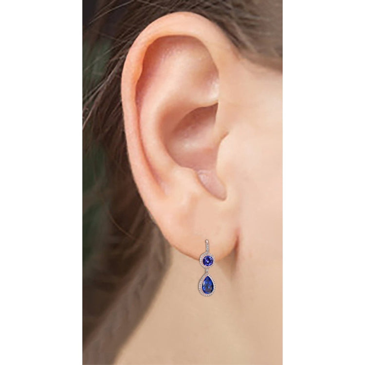 Boucles d'oreilles pendantes tanzanite 9 carats avec or blanc 14 carats - HarryChadEnt.FR