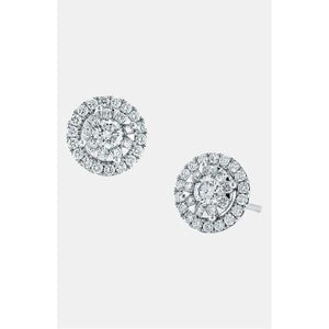 Boucles d'oreilles pour dames avec halo de 3.20 carats. Réel diamants ronds. or blanc