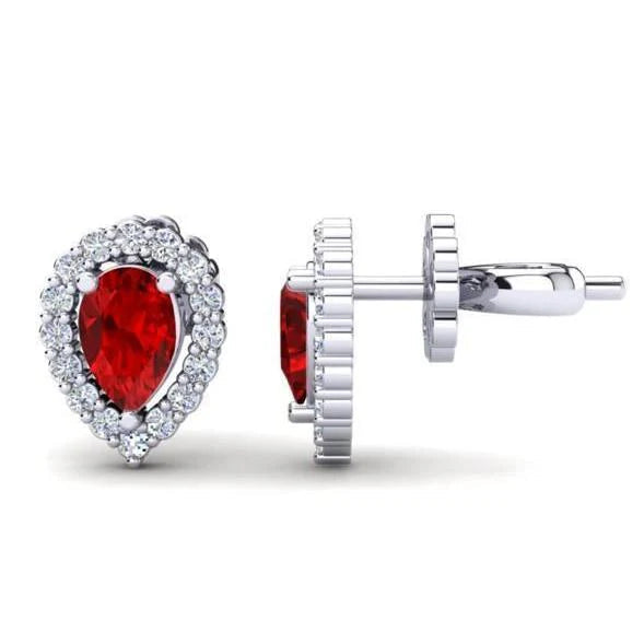 Boucles d'oreilles pour femme en rubis rouge halo avec diamants 3.50 ct. or blanc 14K