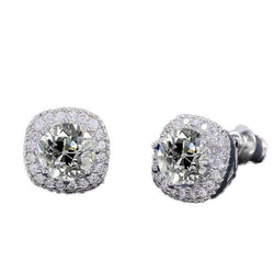 Boucles d'oreilles pour femmes Halo Réel Diamond Stud Round Old Cut 5.50 Carats Or 14K