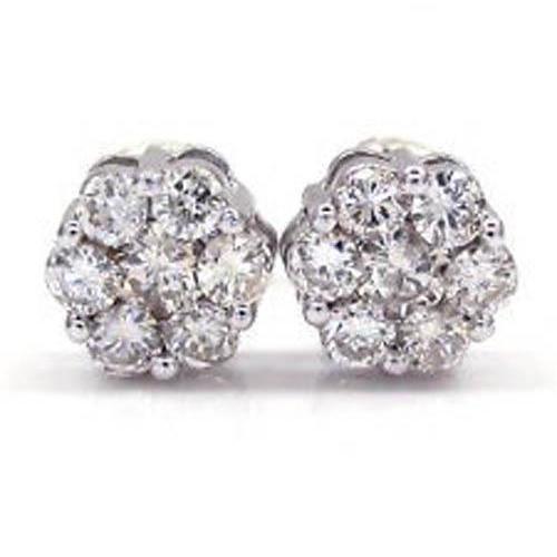 Boucles d'oreilles pour femmes en grappe de diamants ronds de 2.1 cts en or blanc 14 carats - HarryChadEnt.FR
