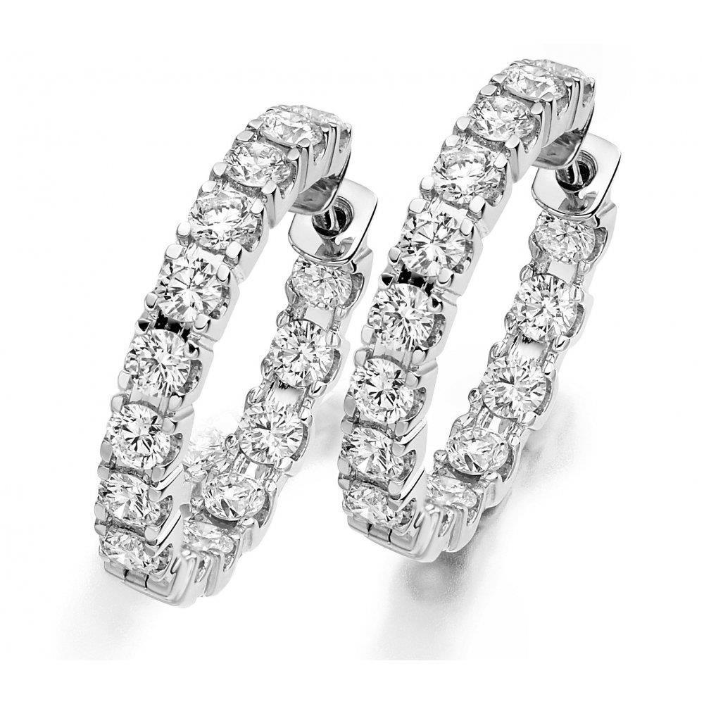 Boucles d'oreilles créoles scintillantes 5.70 carats diamants femmes or 14 carats blanc - HarryChadEnt.FR