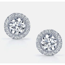 Boucles d'oreilles rondes 4.40 carats Halo Naturel diamant dames or 14k blanc