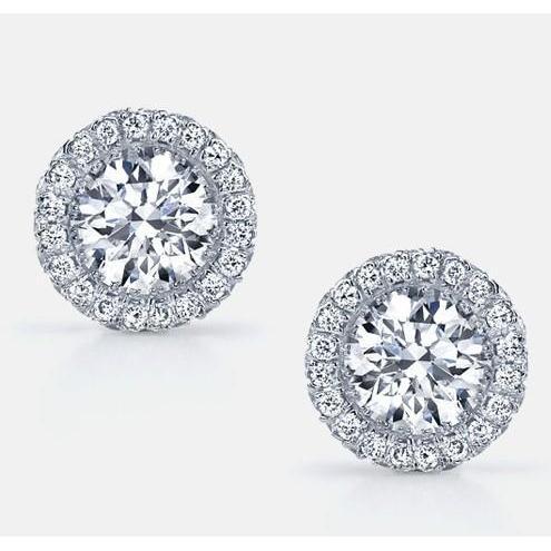 Boucles d'oreilles rondes 4.40 carats Halo Naturel diamant dames or 14k blanc