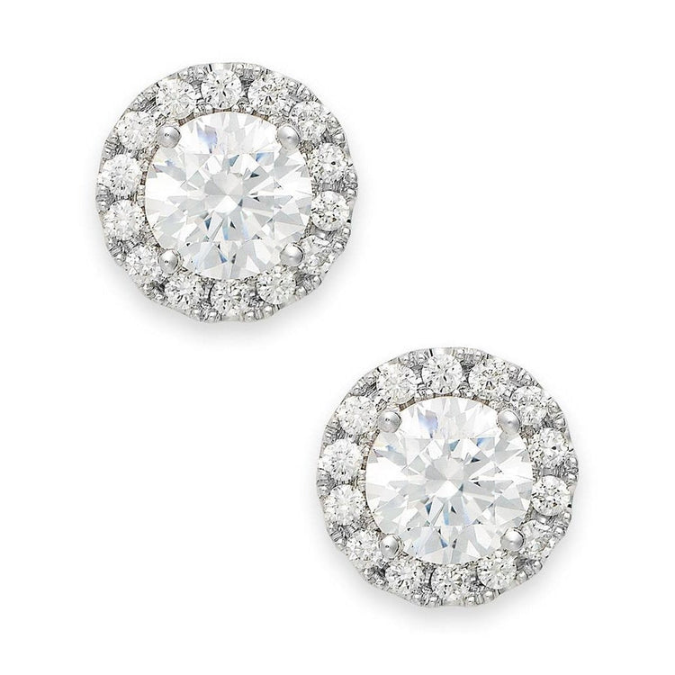 Boucles d'oreilles rondes Halo 2.28 carats Réel diamant femmes clous d'oreille or blanc 14K