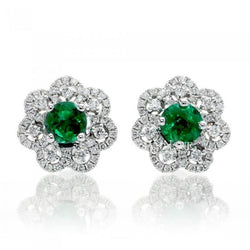 Boucles d'oreilles rondes émeraude Vert avec diamants pour femmes. 5.50 carats