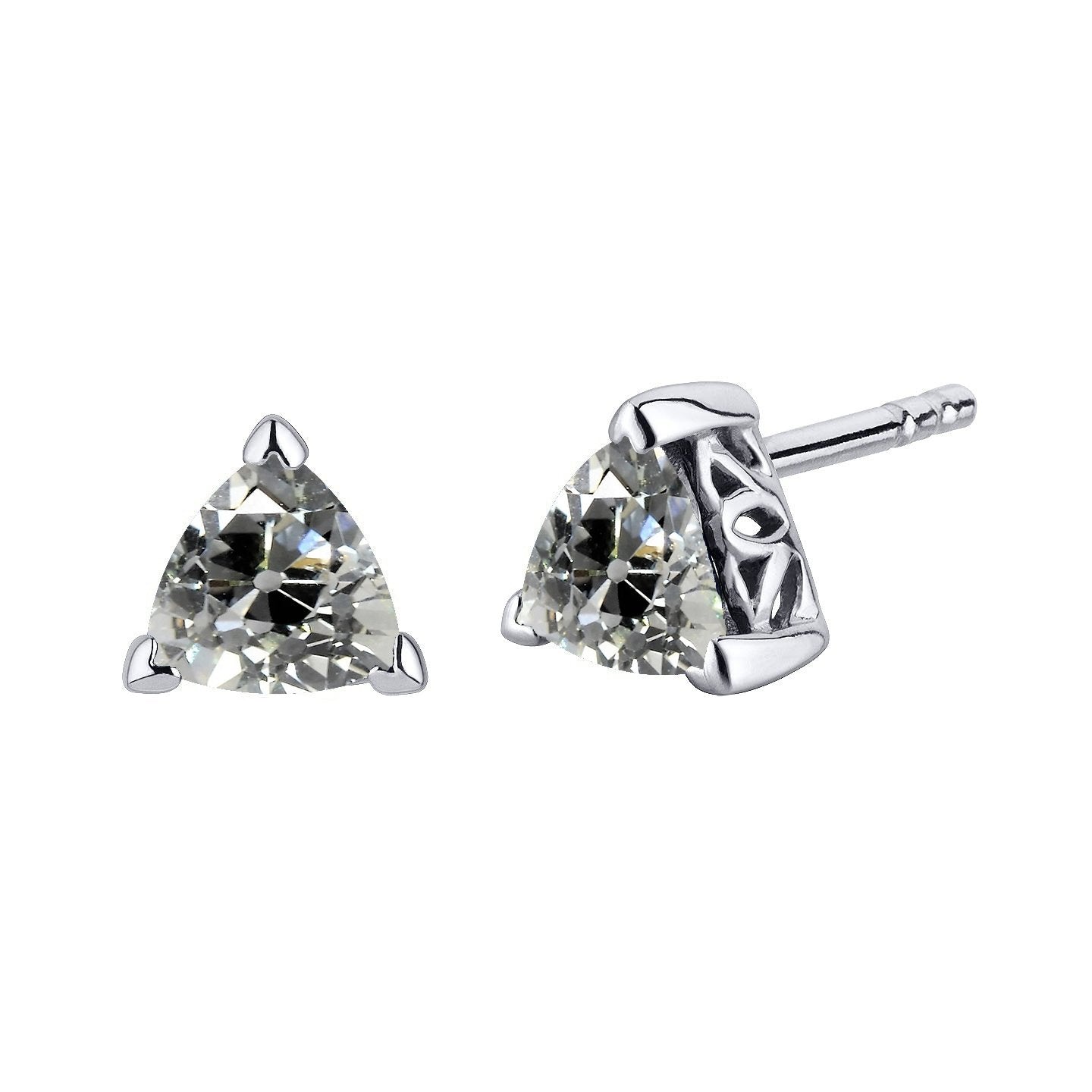 Boucles d'oreilles solitaires en Naturel diamants trillion Vieux mineur en or 3 carats 14K