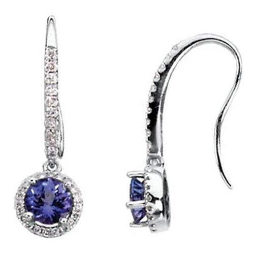 Boucles D'oreilles Saphir Sri Lankais Et Diamants Or Blanc 14K