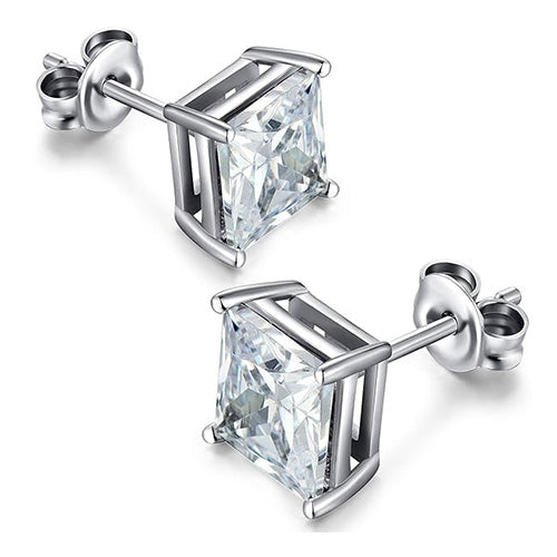 Boucles D'oreilles Puces Réel Diamants Taille Princesse 3.00 Carats Or Blanc